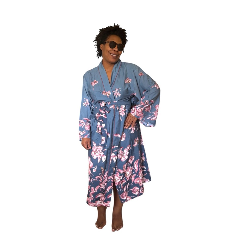 World Market Robe Floral Kimono Style Belted NEW